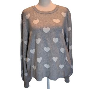 Marled Grey And White Heart Valentine Sweater, Size Large